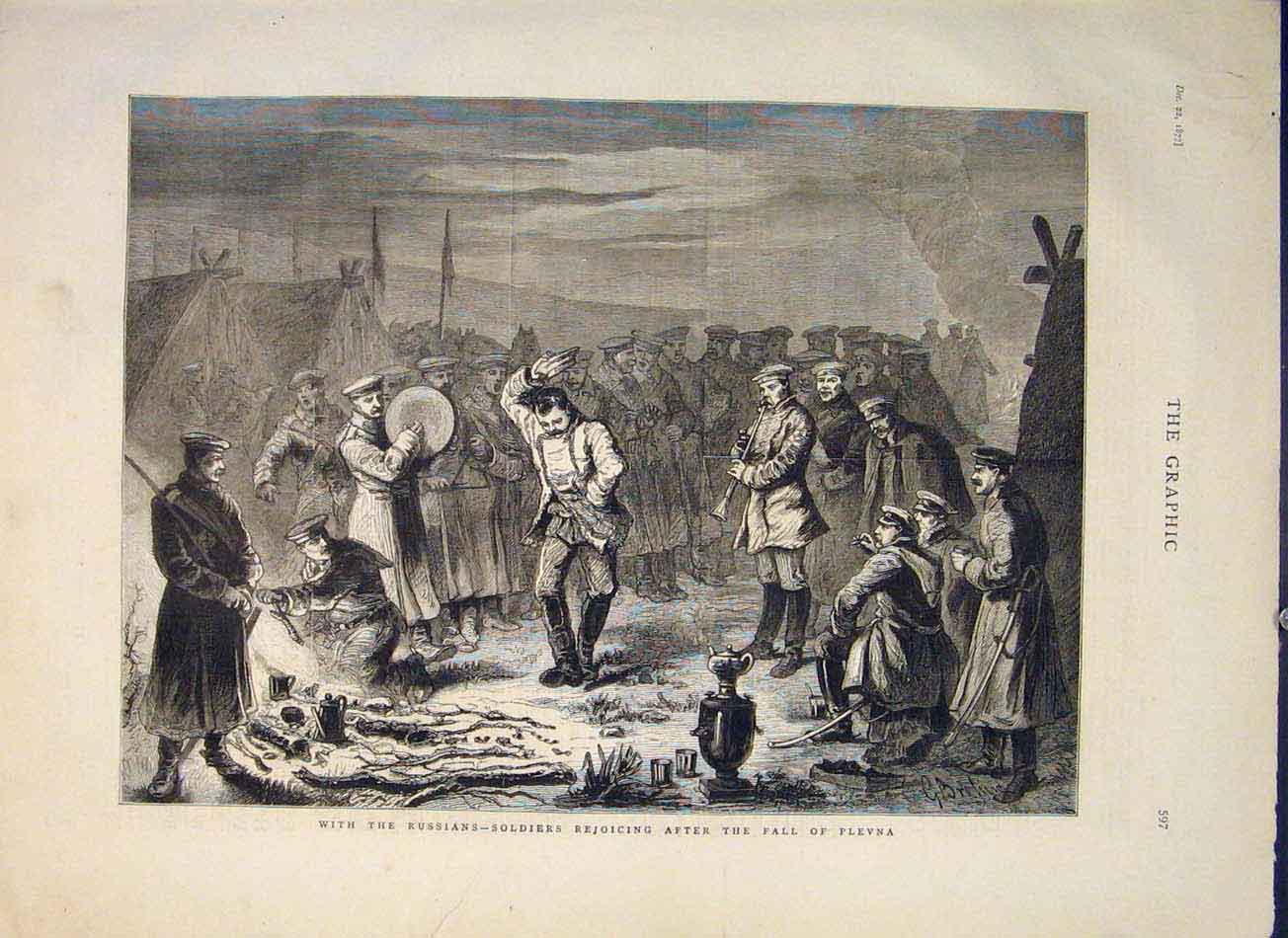 Original Old Antique Print Russians Siers Plevna Russian 1877 19th