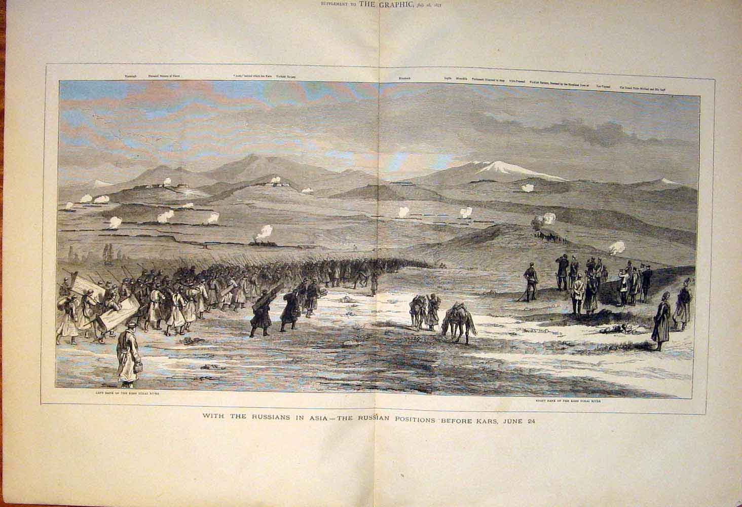 Old Antique Print Russians Asia Russian Kars War Battle Tchai River 1877 19th