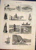Original Old Antique Print Sketch Norway Kjerre Sogne Fiord Bergen Steegen 1881