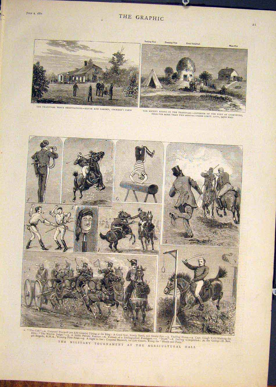 Old Antique Print Military Tournament Agricultural Hall Transvaal Africa