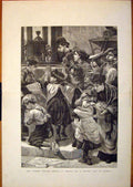 Original Old Antique Print London Staniland Sketch Children Water 1881 19th