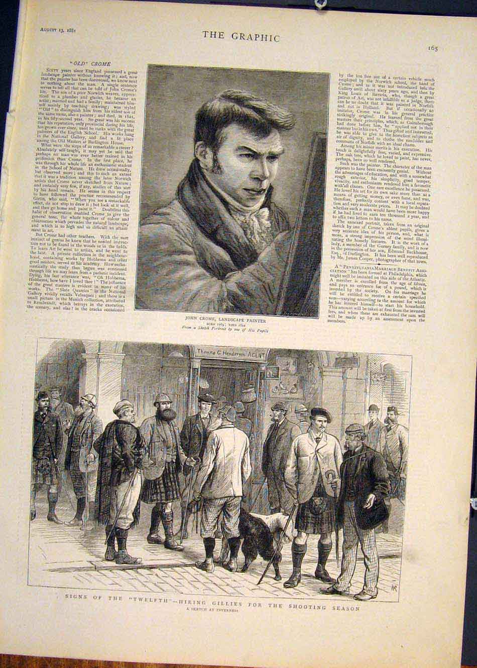 Old Antique Print Portrait Crome Painter Gillies Shooting Inverness 1881 19th