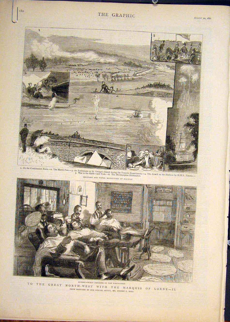 Old Antique Print Marquis Lorne Hall Quebec Canada Halifax America 1881 19th