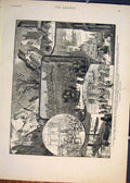 Original Old Antique Print London Sketches Thames Bridge Cheapside 1881 19th