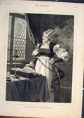 Original Old Antique Print Saxon Vogel Housewife Fine Art 1881 19th