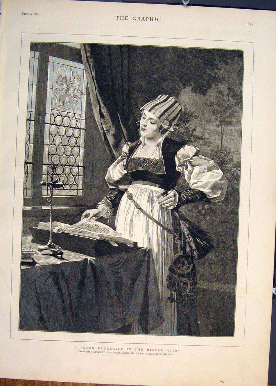 Original Old Antique Print Saxon Vogel Housewife Fine Art 1881 19th