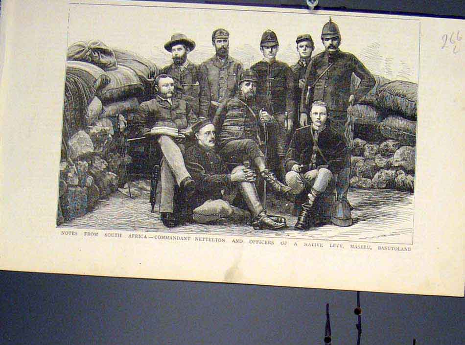 Original Old Antique Print Africa Nettleton Officers Maseru Basutoland War Boer