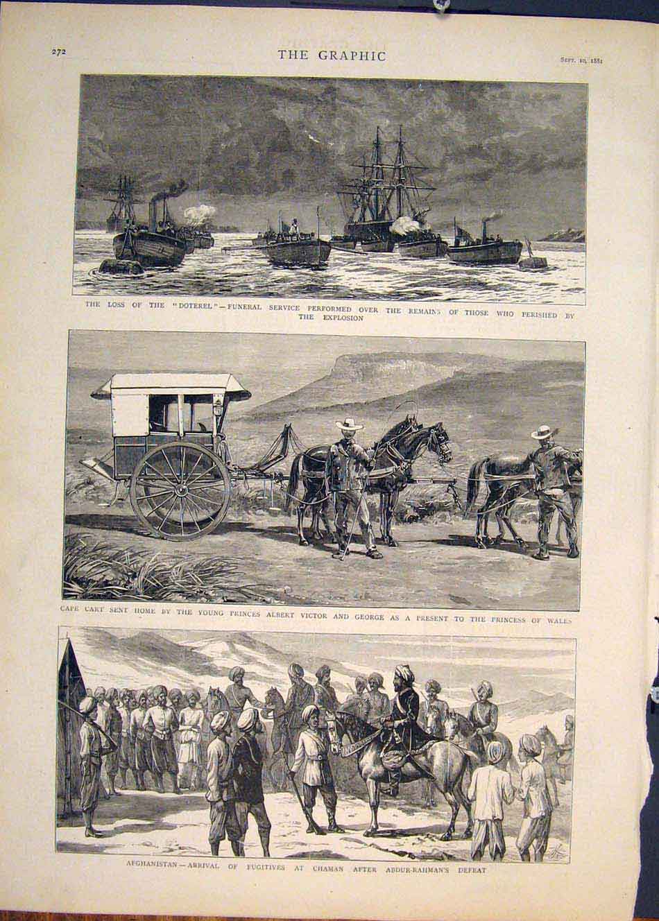 Original Old Antique Print Doterel Funeral Cape Cart Afghanistan Chaman 1881
