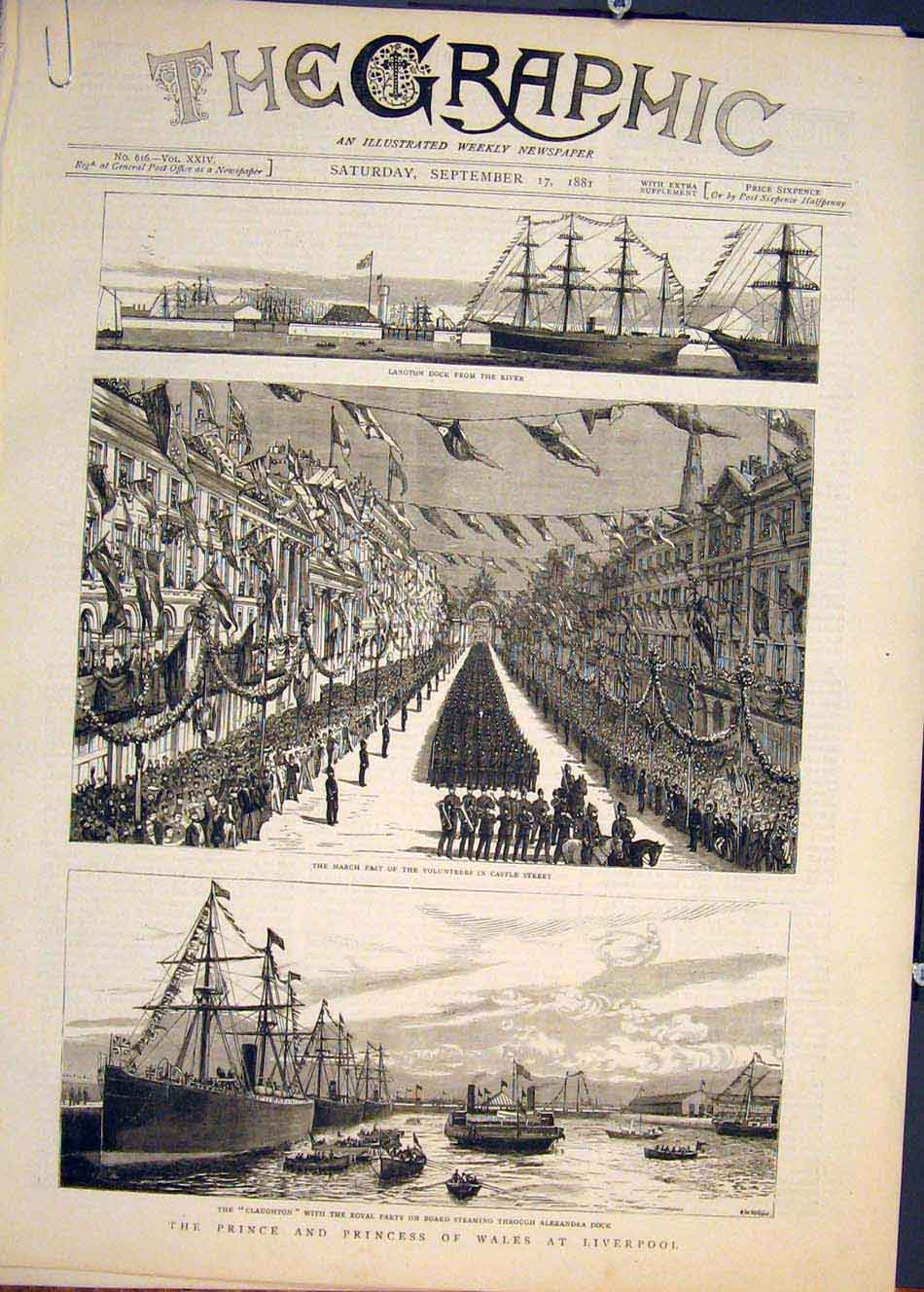 Old Antique Print Liverpool Claughton Prince Wales Alexandra Dock Castle