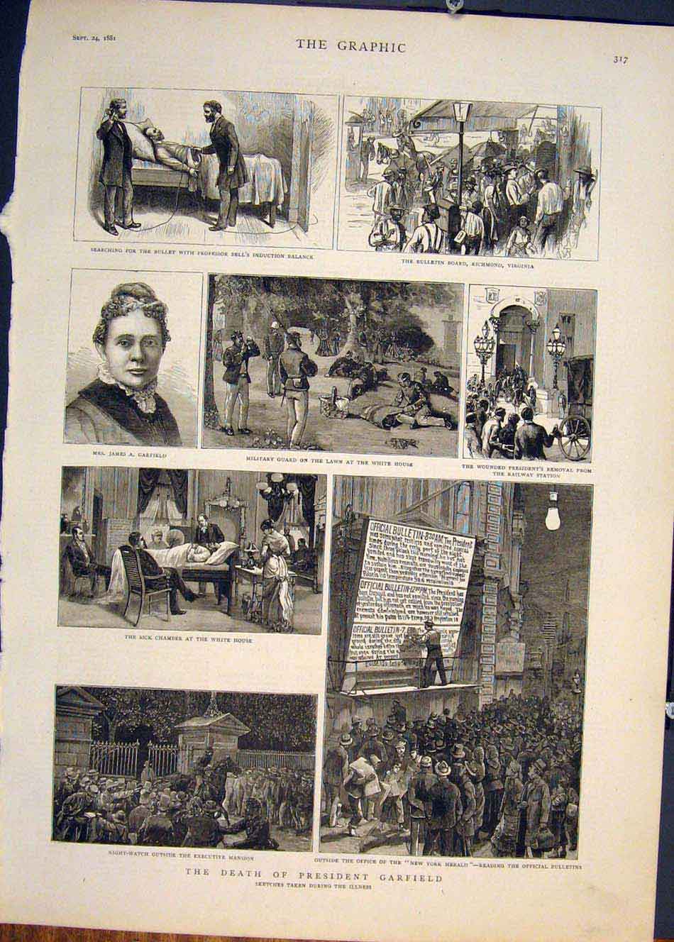 Original Old Antique Print President Garfield Sketches Richmond Virginia America