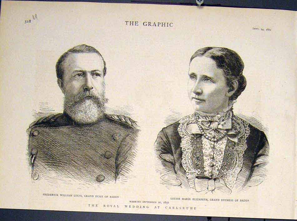 Old Antique Print Portrait Louis Duke Elizabeth Duchess Baden Carlsruhe