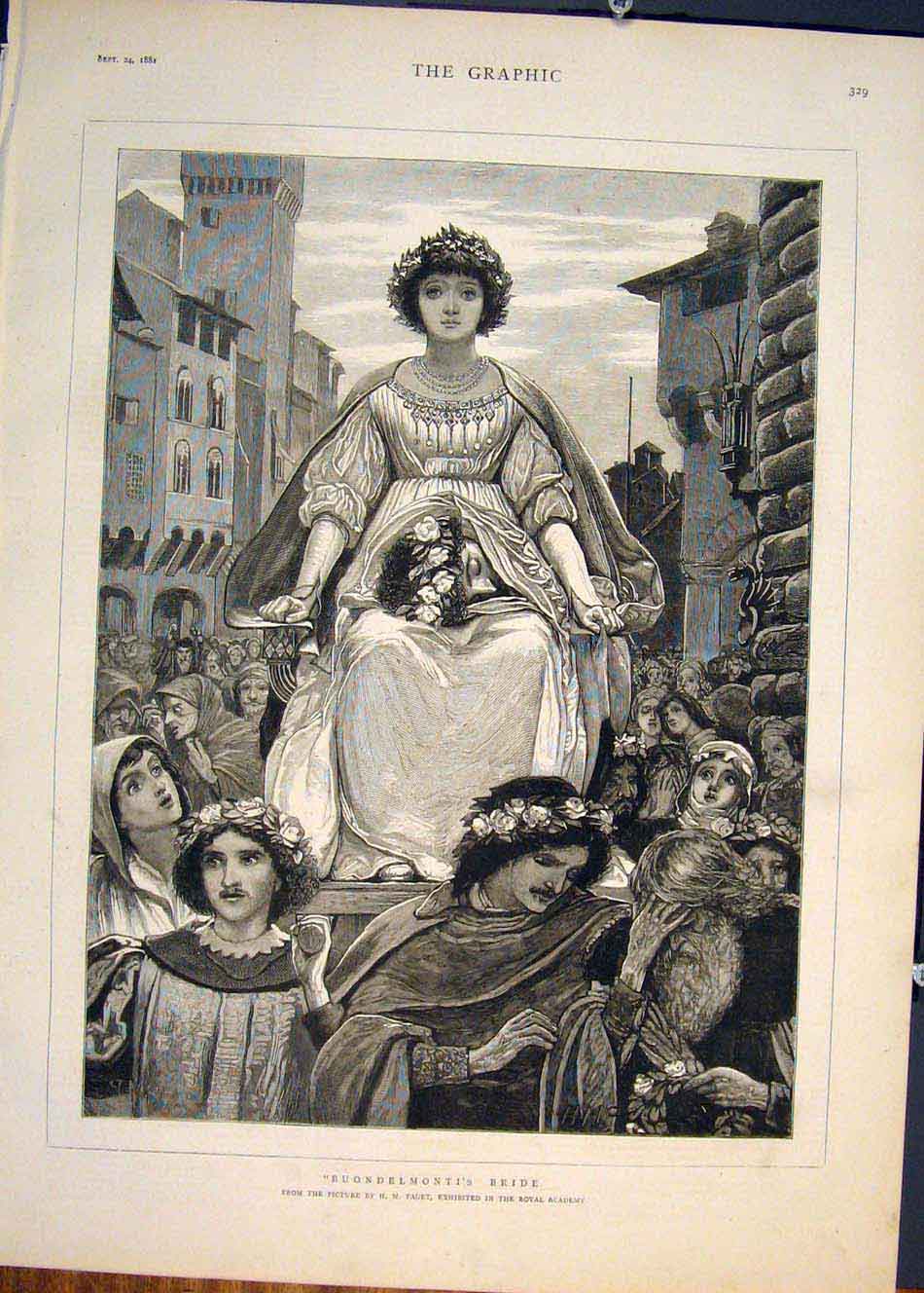 Original Old Antique Print Buondelmonti'S Bride Paget Fine Art 1881 Victorian