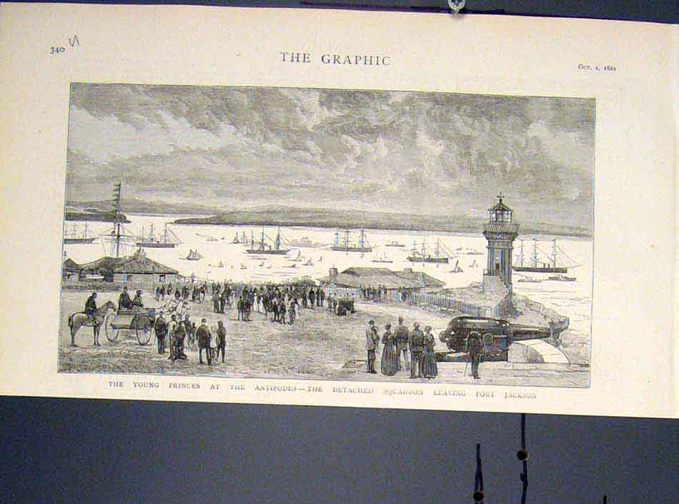 Old Antique Print Antipodes Young Princes Squadron Port Jackson Australia