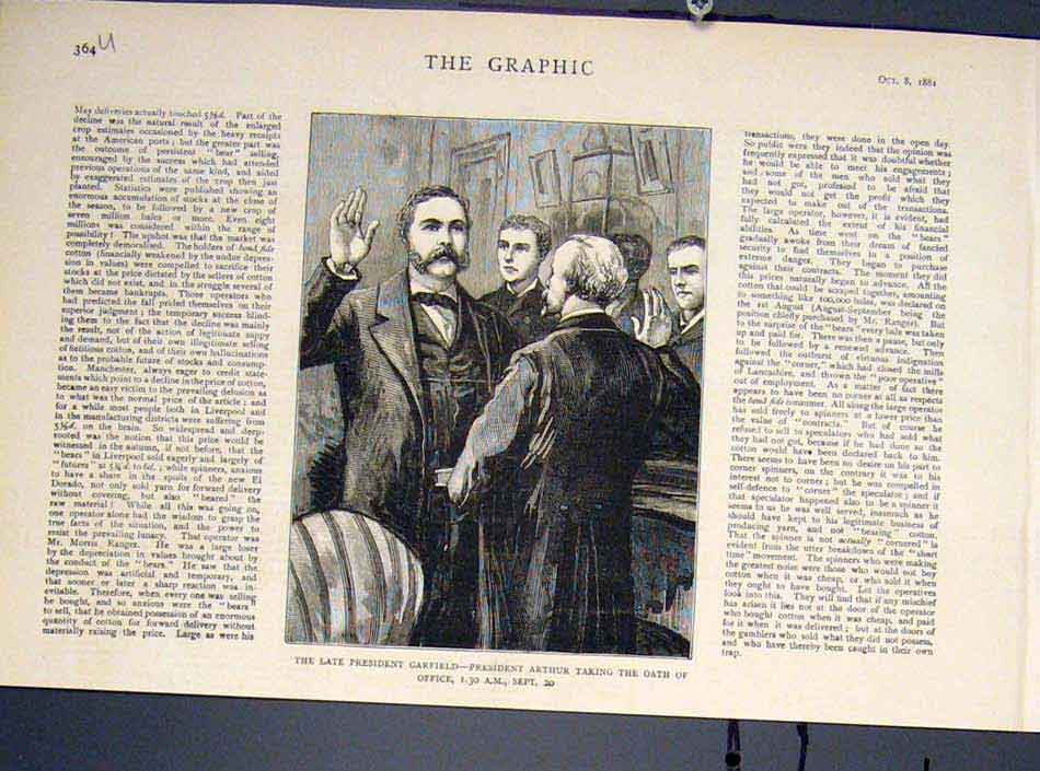 Original Old Antique Print Garfield President Arthur United States America 1881
