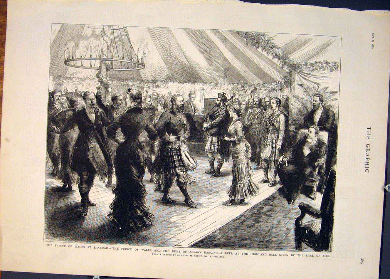 Original Old Antique Print Braemar Highland Ball Earl Fife Prince Wales Scotland