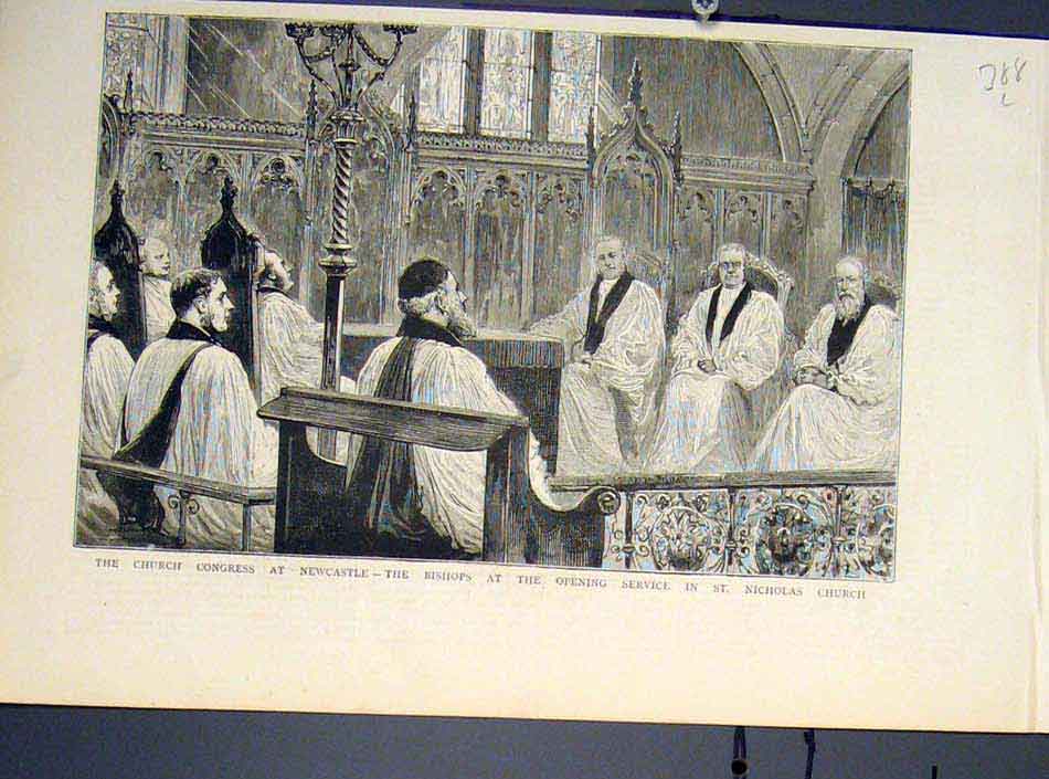 Original Old Antique Print Church Congress Newcastle Bishop St Nicholas 1881