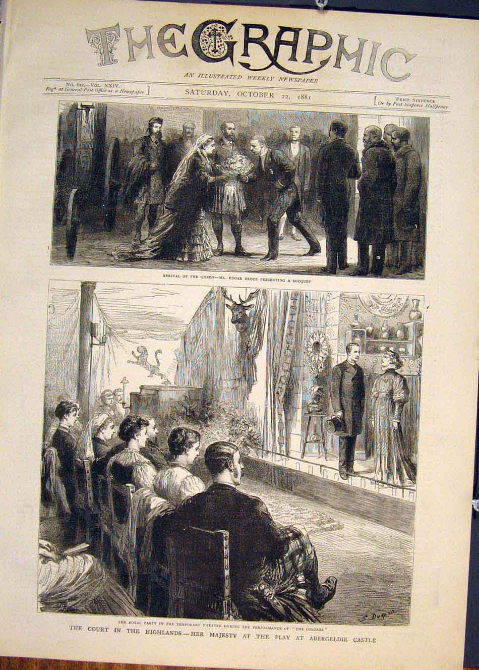 Old Antique Print Bruce Queen Court Highlands Abergeldie Castle Scotland