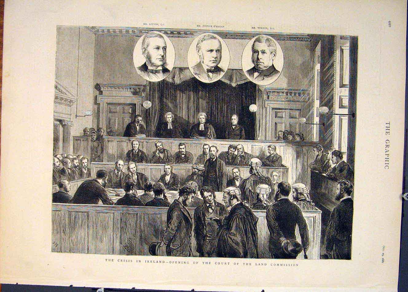 Original Old Antique Print Crisis Ireland Court Land Commission Litton O'Hagan