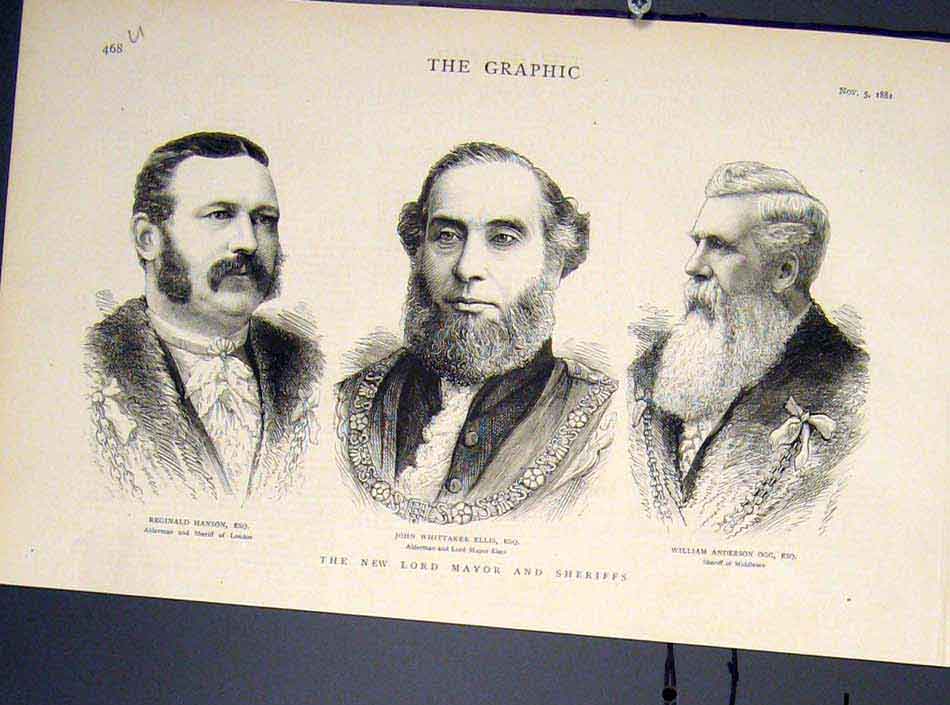 Original Old Antique Print Portrait Hanson Ellis Ogg Lord Mayor Sheriff London