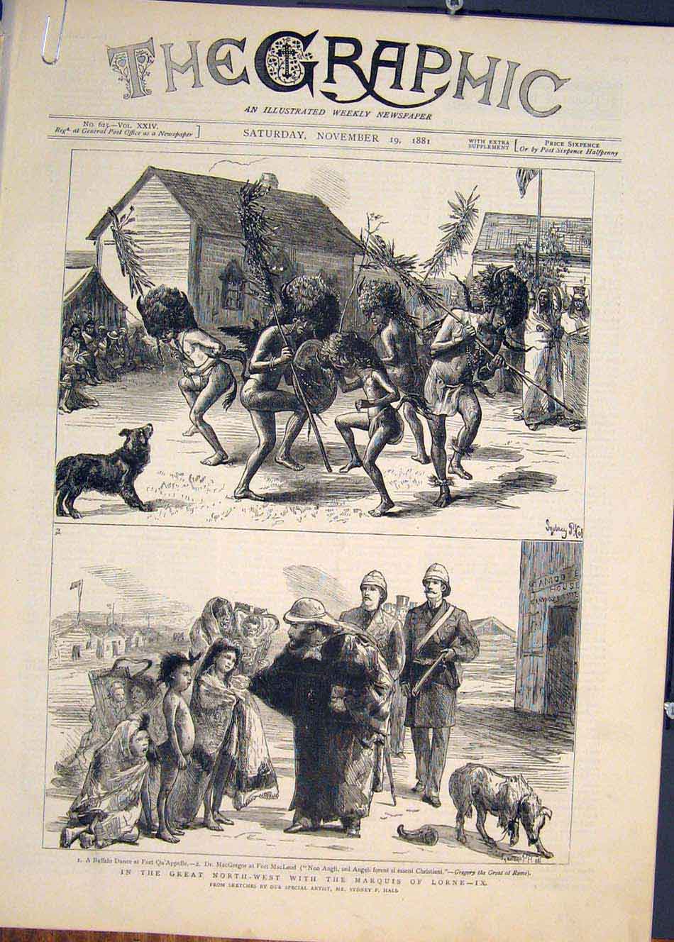 Old Antique Print Marquis Lorne Hall America Indian Farm Winnipeg Canada