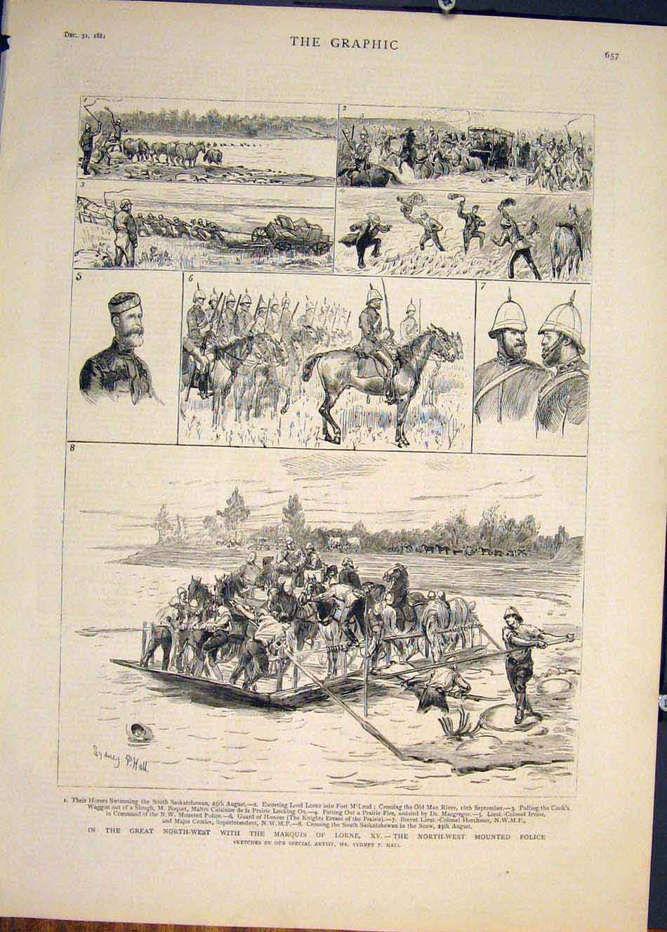 Original Old Antique Print Marquis Lorne Mounted Police Hall Sketches 1881 19th