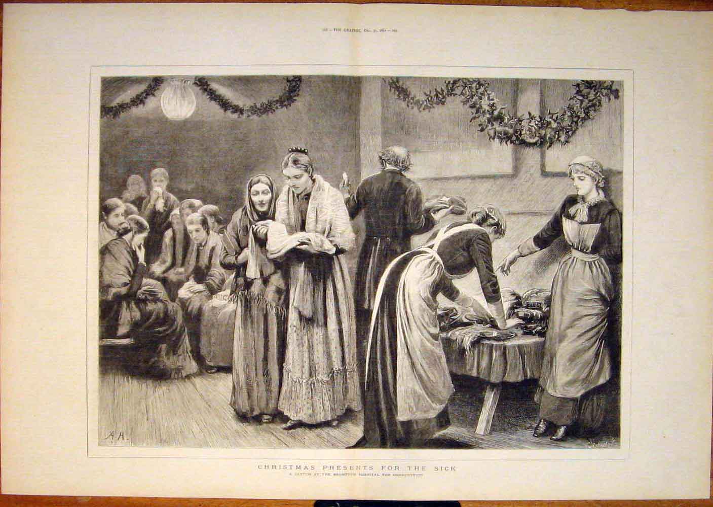 Old Antique Print Christmas Presents Scik Hospital Brompton Consumption