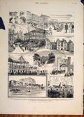 Original Old Antique Print Hastings Royal Parade Chalybeate Well Alexandra Park