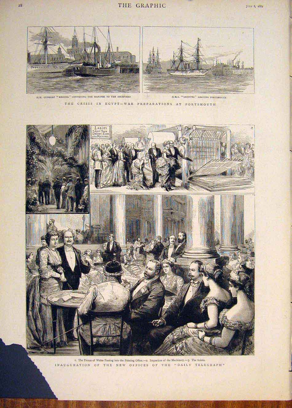 Old Antique Print Crissi Egypt War Portsmouth Daily Telegraph Office 1882 19th