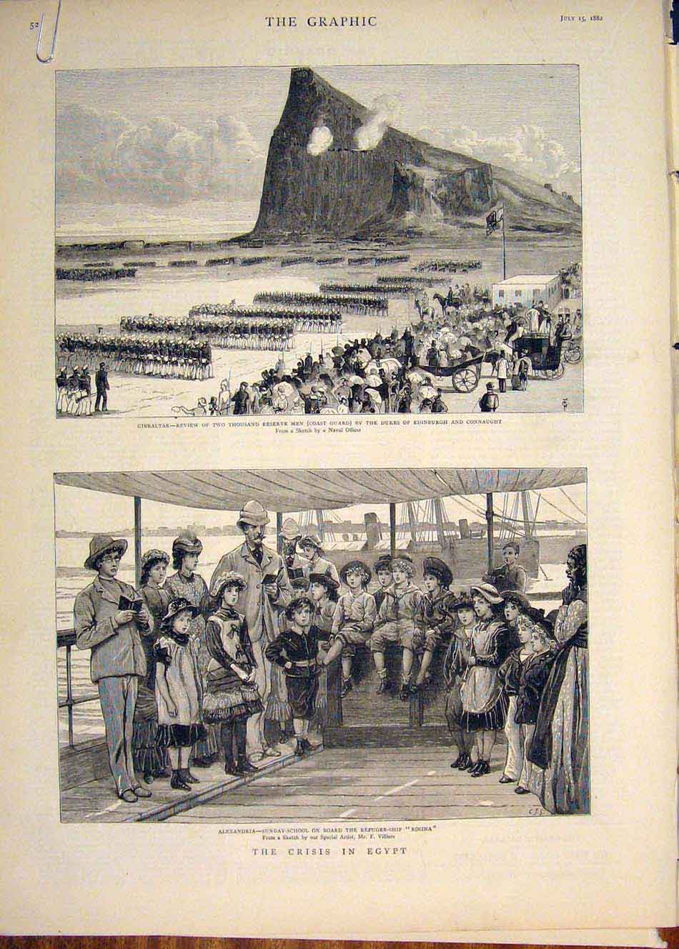 Original Old Antique Print Egypt War Alexandria Ship Hms Rosina 1882 Victorian
