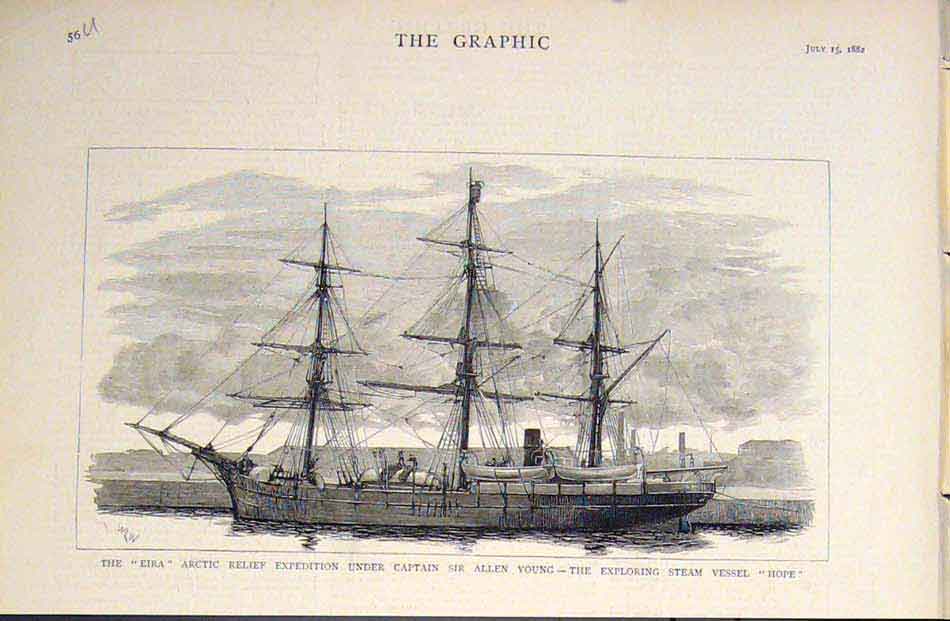 Original Old Antique Print Eira Arctic Relief Captain Young Steamship Hope 1882