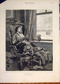 Original Old Antique Print Hopkins Convalescent Lady Girl Child Reading 1882