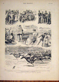 Original Old Antique Print Photograph Horse Race Racing Horses Races 1882 19th