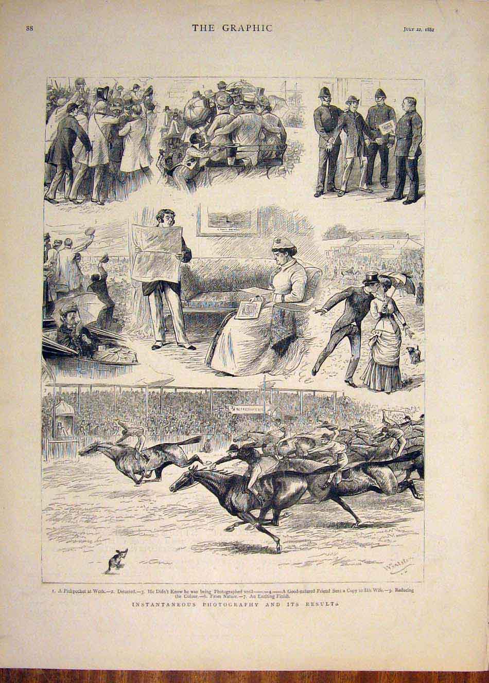 Original Old Antique Print Photograph Horse Race Racing Horses Races 1882 19th