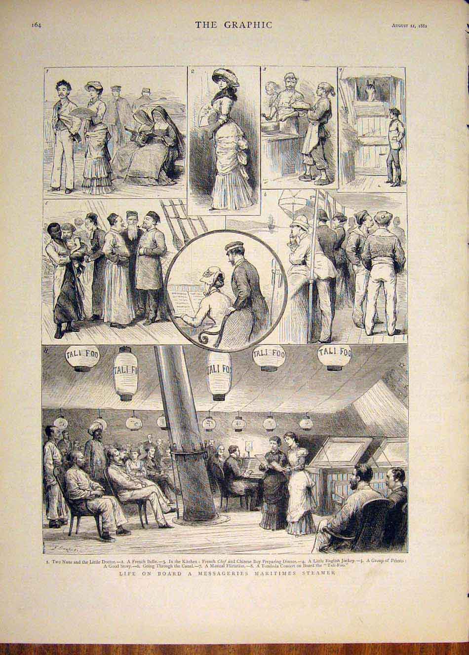 Original Old Antique Print Maritimes Steamer Steamship Ship Tali-Foo 1882 19th