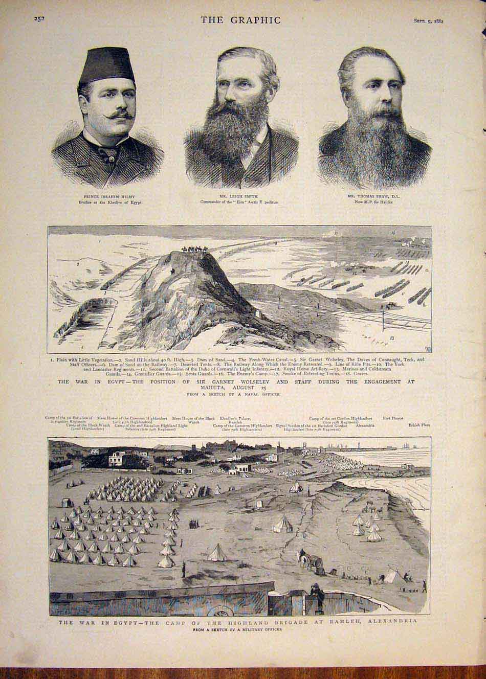 Original Old Antique Print Portrait Hilmy Smith Shaw War Egypt Wolseley Ramleh