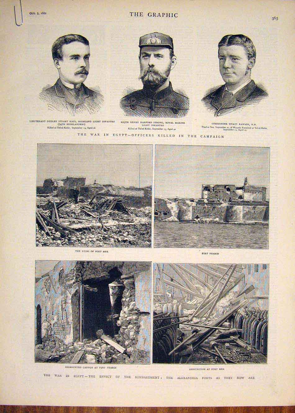 Old Antique Print Portrait Kays Strong Rawson Pharos Mex War Egypt 1882 19th