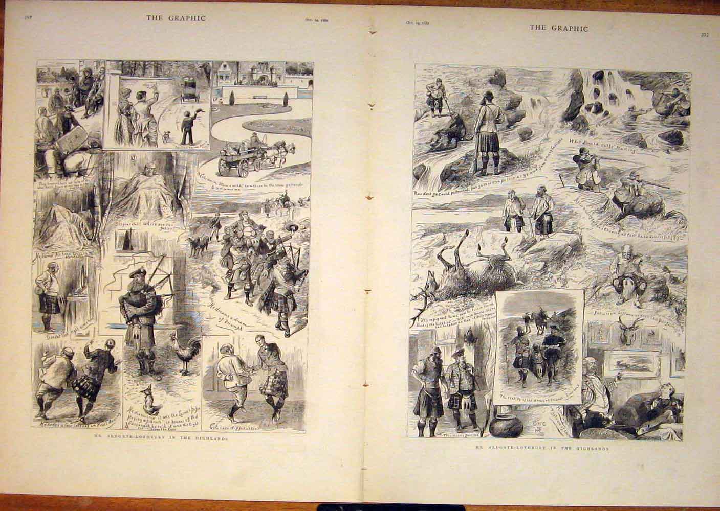 Old Antique Print Scotland Highlands Aldgate-Lothbury Hunt Hunting 1882 19th