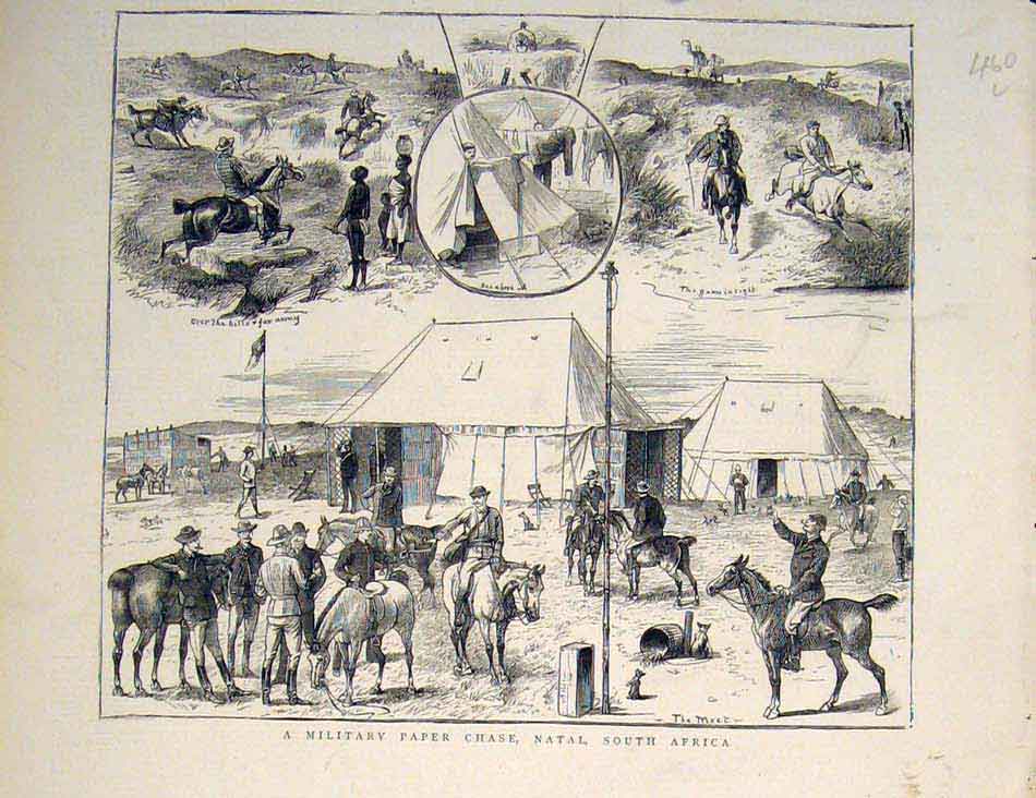Original Old Antique Print South Africa Natal Military Paper Chase 1882 19th