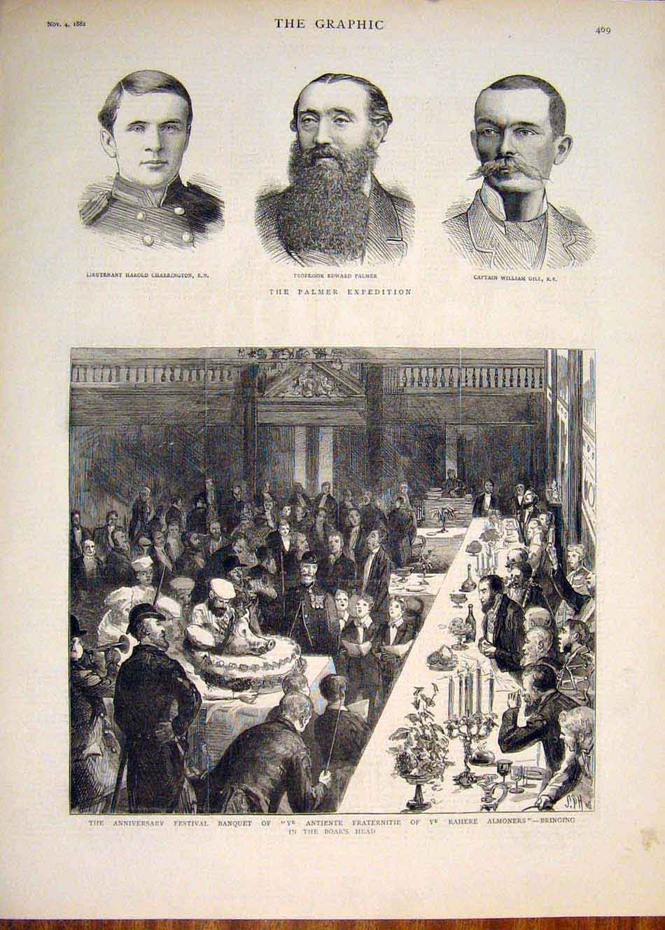 Original Old Antique Print Palmer Expedition Charrington Gill Festival Banquet