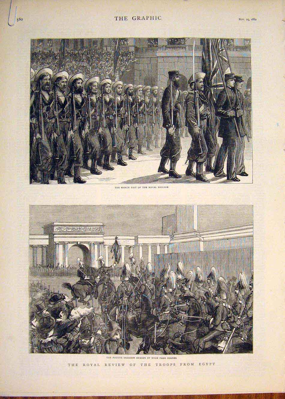 Old Antique Print Royal Review Troops Naval Brigade Egypt Connaught 1882 19th