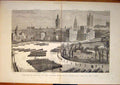 Original Old Antique Print Royal Review Troops Brids Eye View London Parliament