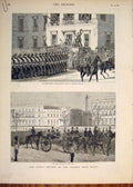 Original Old Antique Print Royal Review Troops Egypt Hospital Wellington London