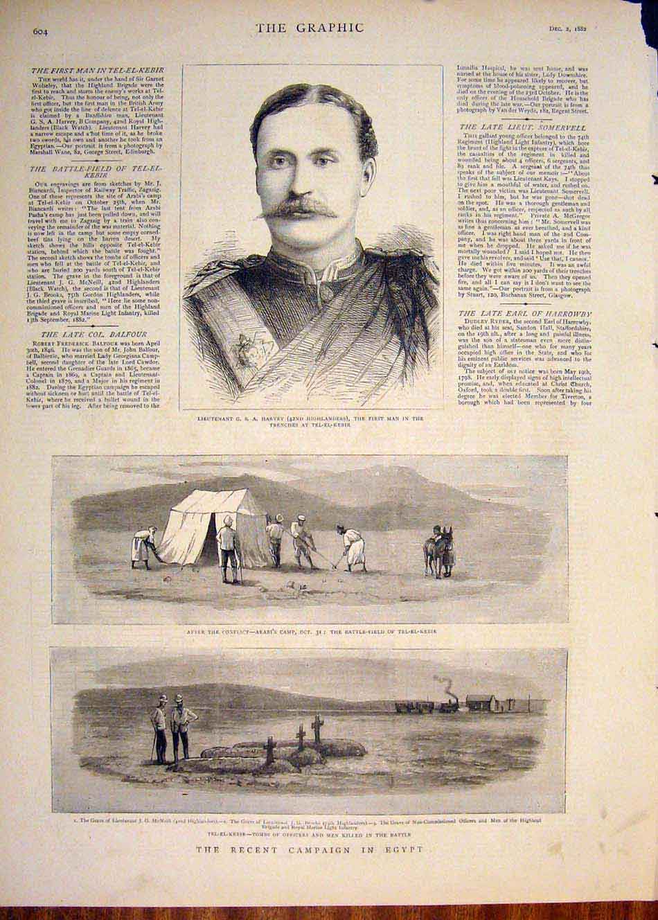 Old Antique Print Portrait Harvey Arabi Camp Tel-El-Kebir Egypt Campaign