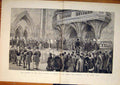 Original Old Antique Print Royal Court Queen Ceremony Great Hall London 1882