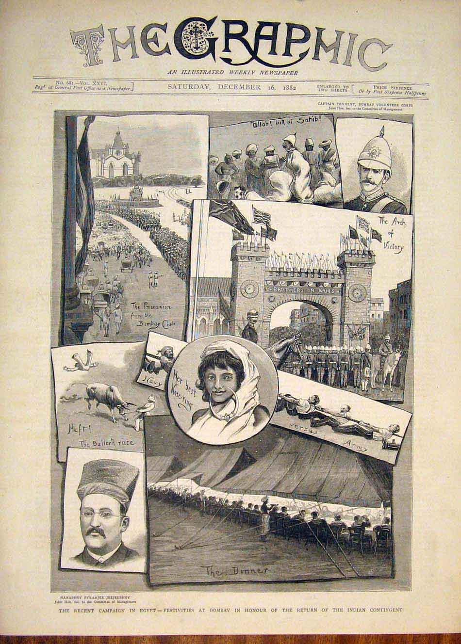 Old Antique Print Egypt Bombay Festivities Jeejeerhoy Campaign Army 1882 19th