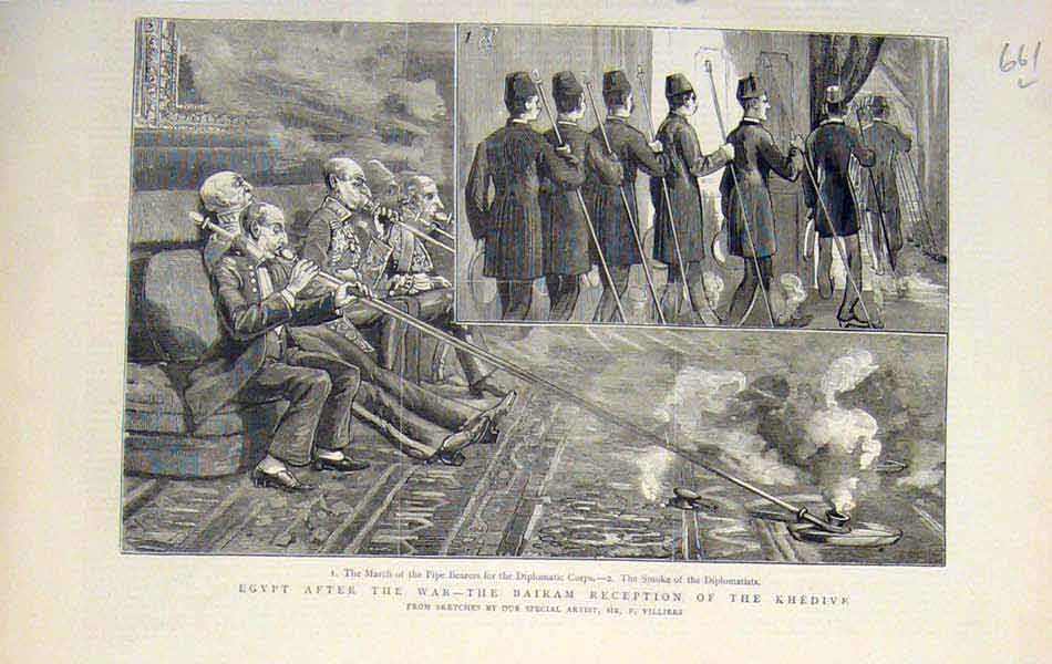 Original Old Antique Print Egypt Bairam Khedive Villiers Sketch 1882 Victorian