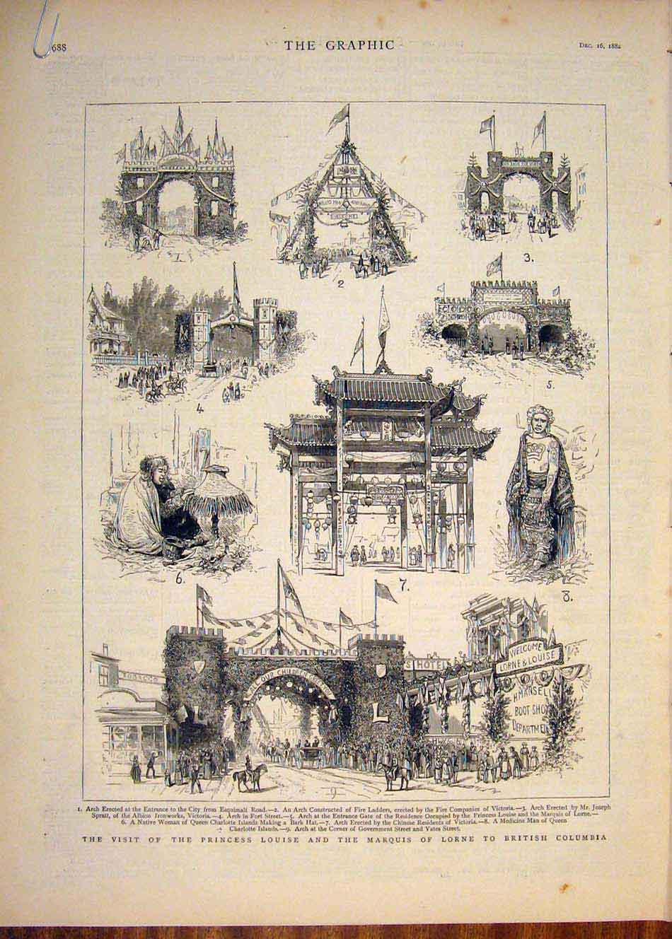 Original Old Antique Print Princess Louise Lorne Marquis British Comunbia Yale