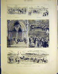 Original Old Antique Print Royal Agricultural Show York Cattle Horses 1883 19th
