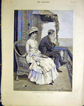 Original Old Antique Print Wane Honeymoon Couple Lady Man Gunning King 1883 19th