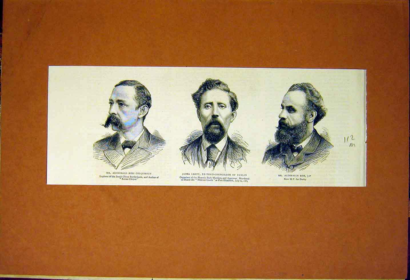 Original Old Antique Print Portrait Colquhoun Author Carey Dublin Roe Mp 1883